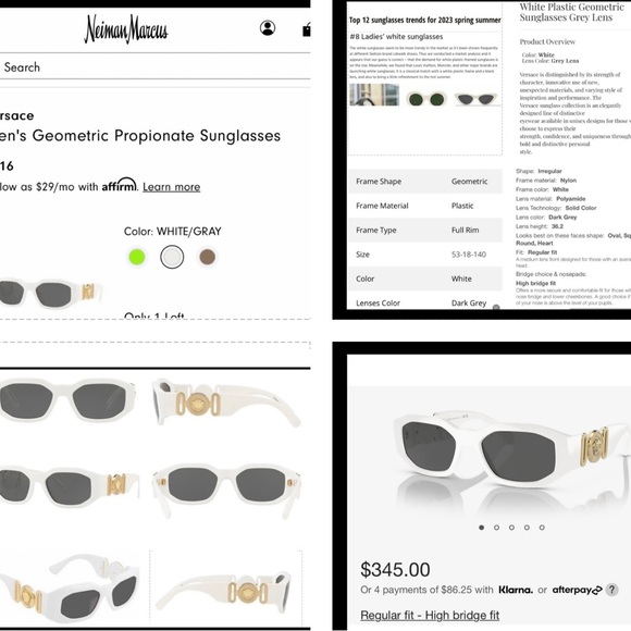 VERSACE UNISEX TOP 8 SPRING/SUMMER COLLECTION, STRIKING WHITE & GOLD SUNGLASSES